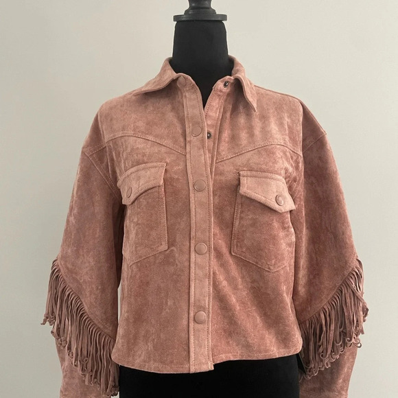 NWT Blank NYC Vegan Suede Fringe Moto Jacket Sz M - Picture 6 of 14